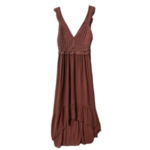 Indulge Women’s Boho Crochet Top High Low Ruffle Bottom Maxi Dress Sz S